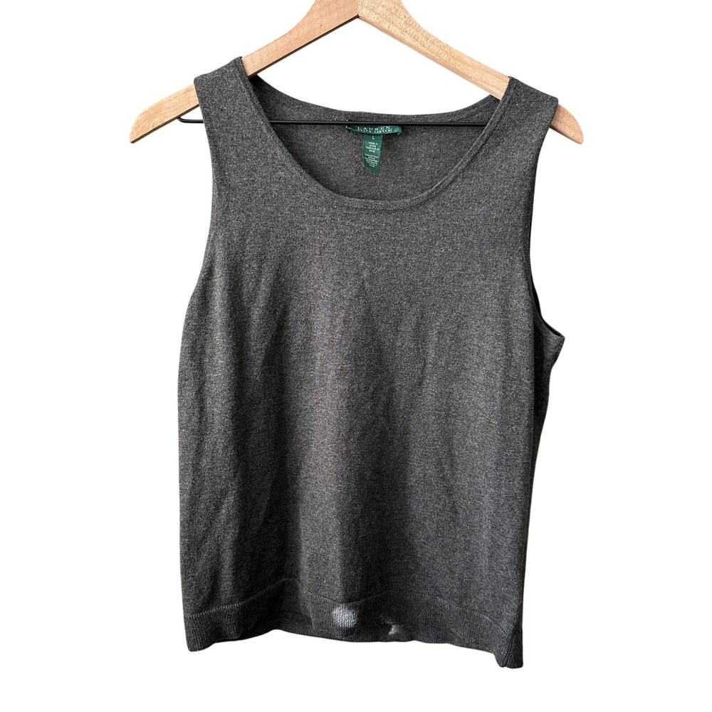 Lauren by Ralph Lauren Grey Cotton Cashmere Wool Classic Tank Large
